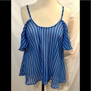 I ❤️ Robson Blue White Striped  old Shoulder Top